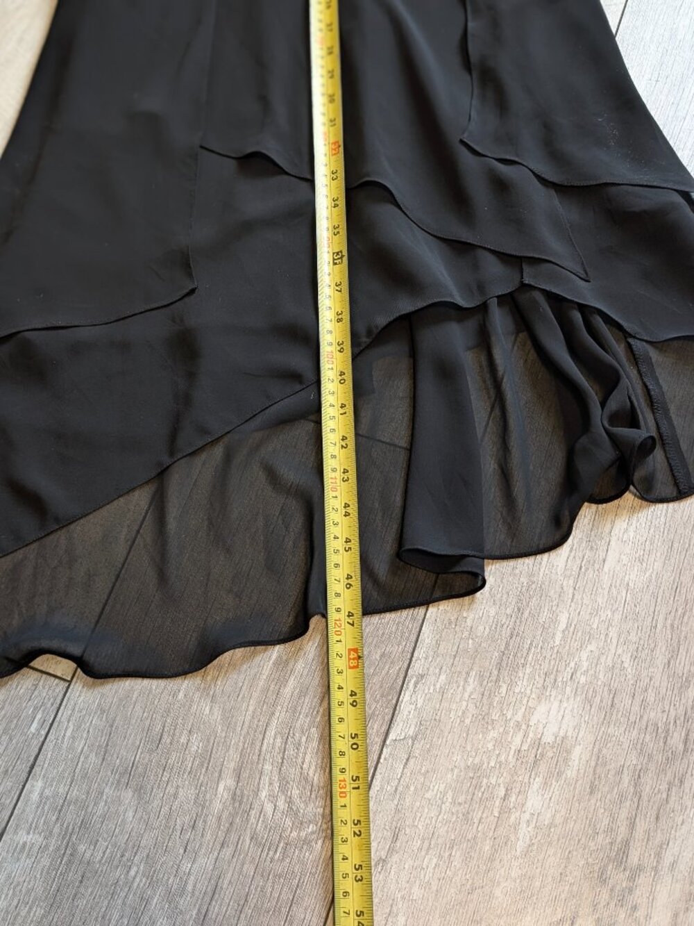 Vintage 90s Black Chiffon Asymmetrical Ruffle Hem Midi Dress 8 Romantic EUC 🖤 - Picture 15 of 15